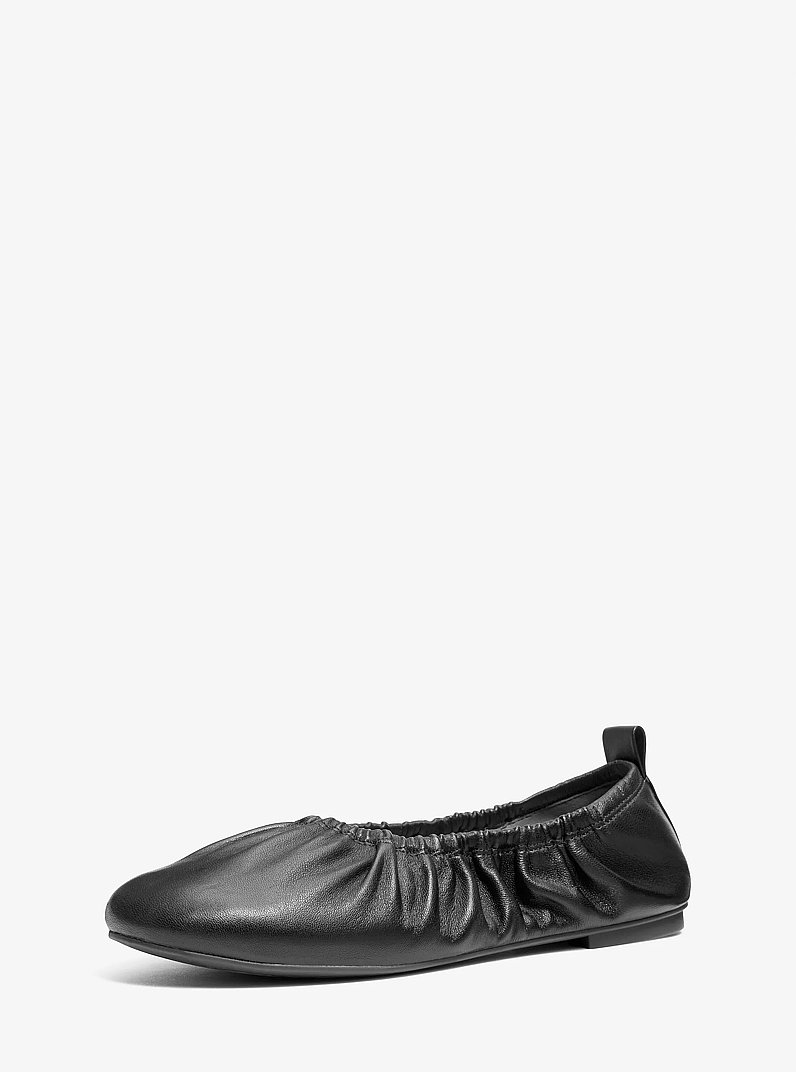 Bri Ruched Leather Ballet Flat in BLACK | Michael Kors