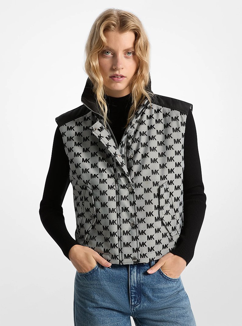 Logo Jacquard Puffer Vest in BLACK | Michael Kors