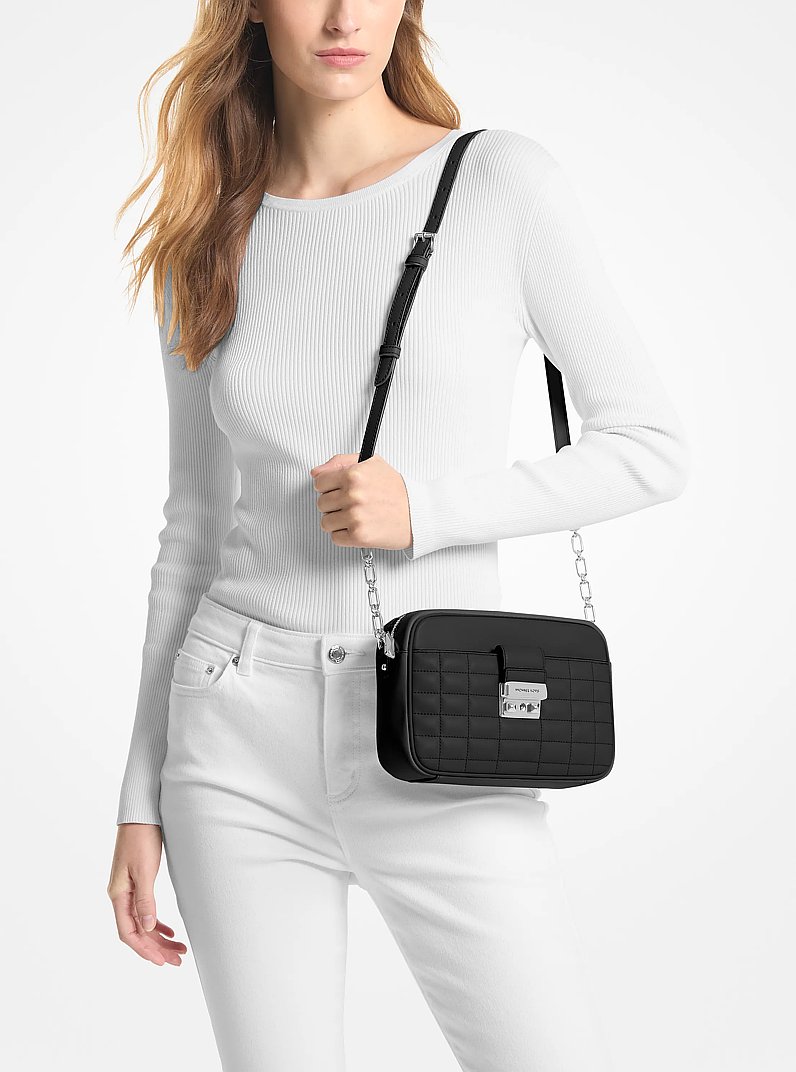 Tribeca Quilted Leather Camera Bag in BLACK | Michael Kors