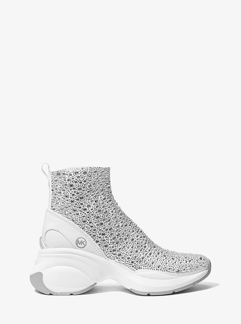 Zuma Embellished Stretch Knit Sock Sneaker in OPTIC WHITE | Michael Kors