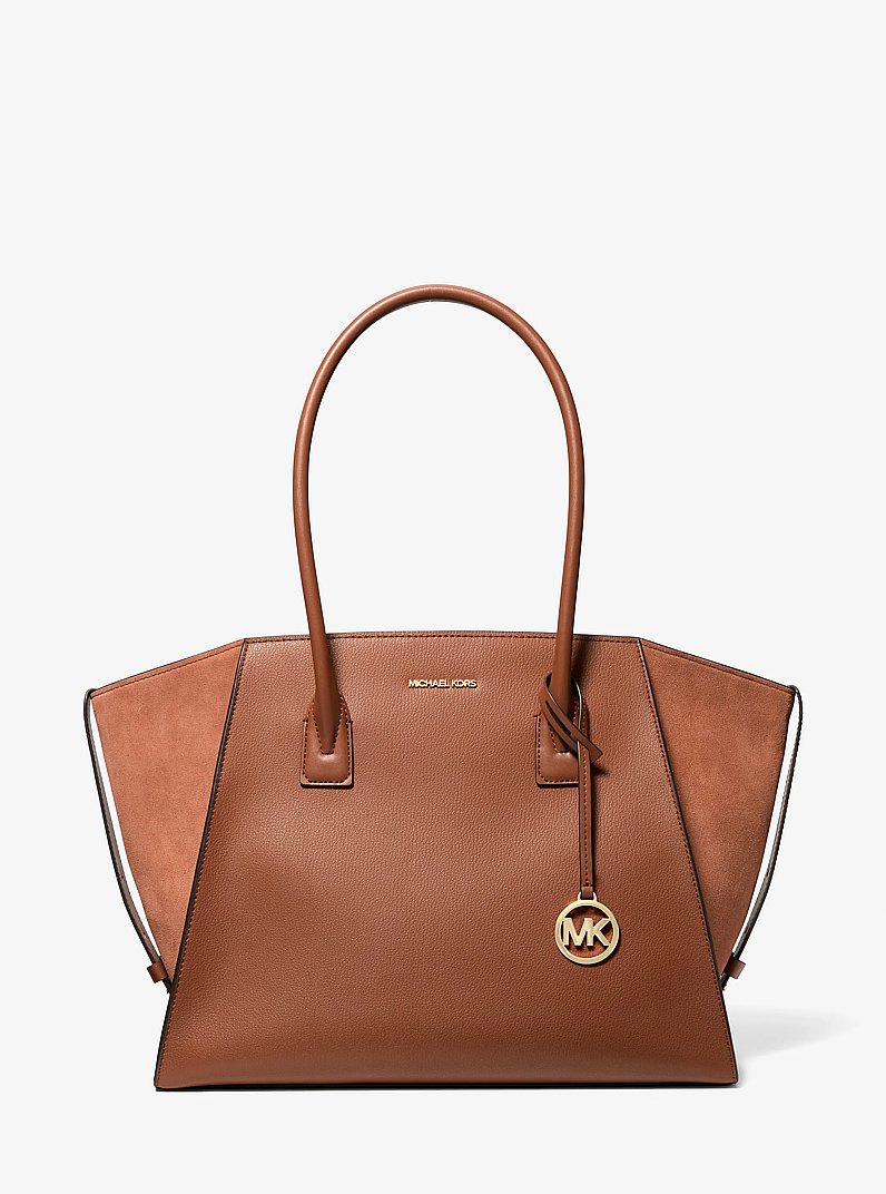 Tr&egrave;s grand sac fourre-tout Avril en cuir et en su&egrave;de in LUGGAGE | Michael Kors