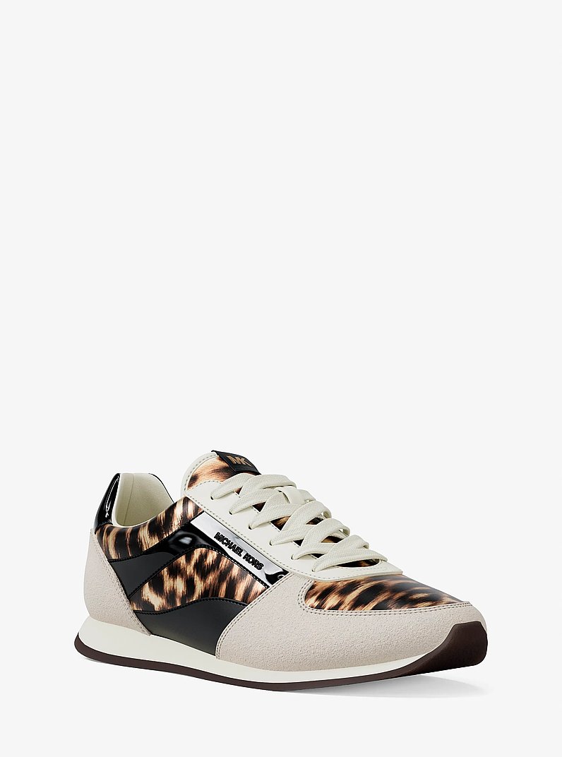 Cindy Leopard Print Calf Hair Trainer in DK CAMEL MLT | Michael Kors