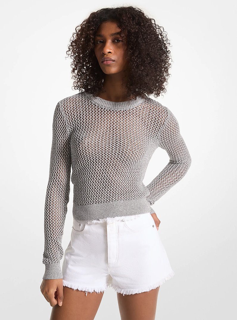 Metallic Mesh Sweater in SILVER | Michael Kors