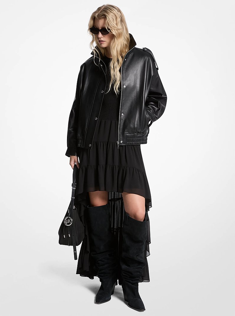 Veste style blouson oversize en cuir in NOIR | Michael Kors