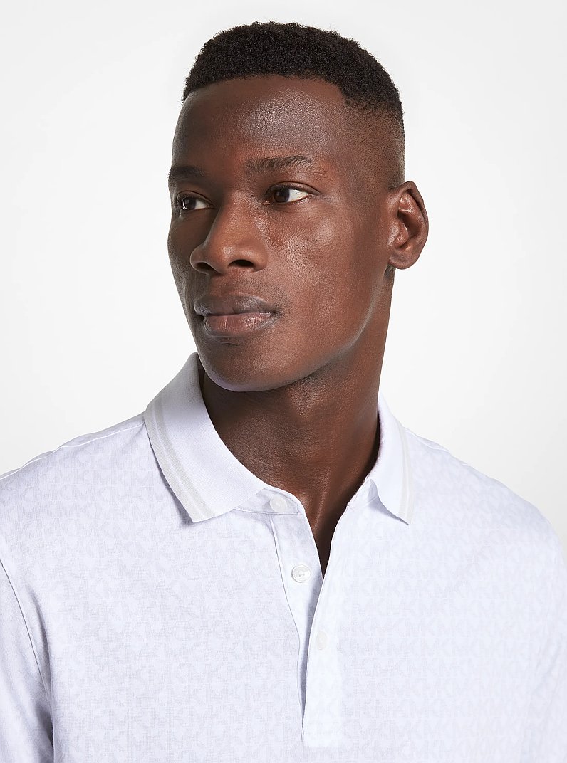 Greenwich Logo Print Cotton Jersey Polo Shirt in WHITE | Michael Kors