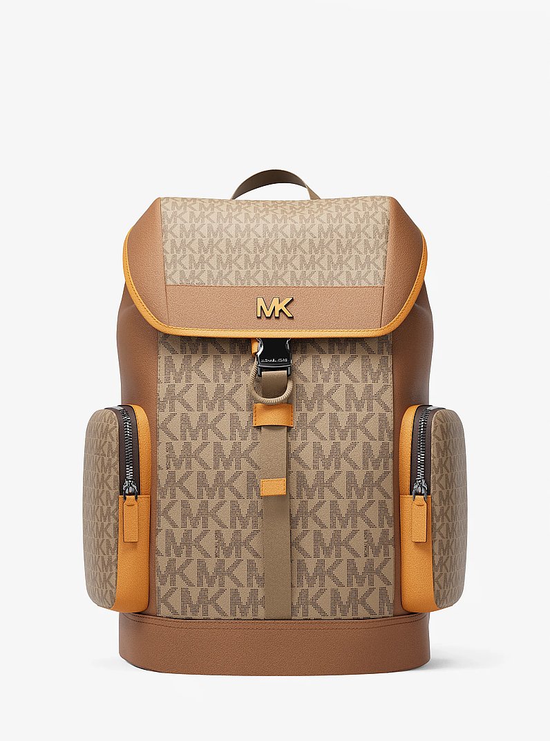 Sac &agrave; dos Cooper urbain de taille moyenne &agrave; logo Signature in CHAMEAU/ROUGE-ORANGE MULTI | Michael Kors