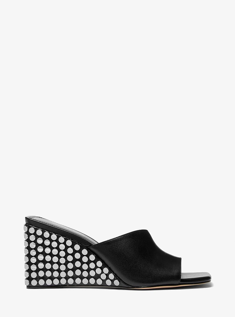 Merriam Studded Leather Wedge Sandal in BLACK | Michael Kors