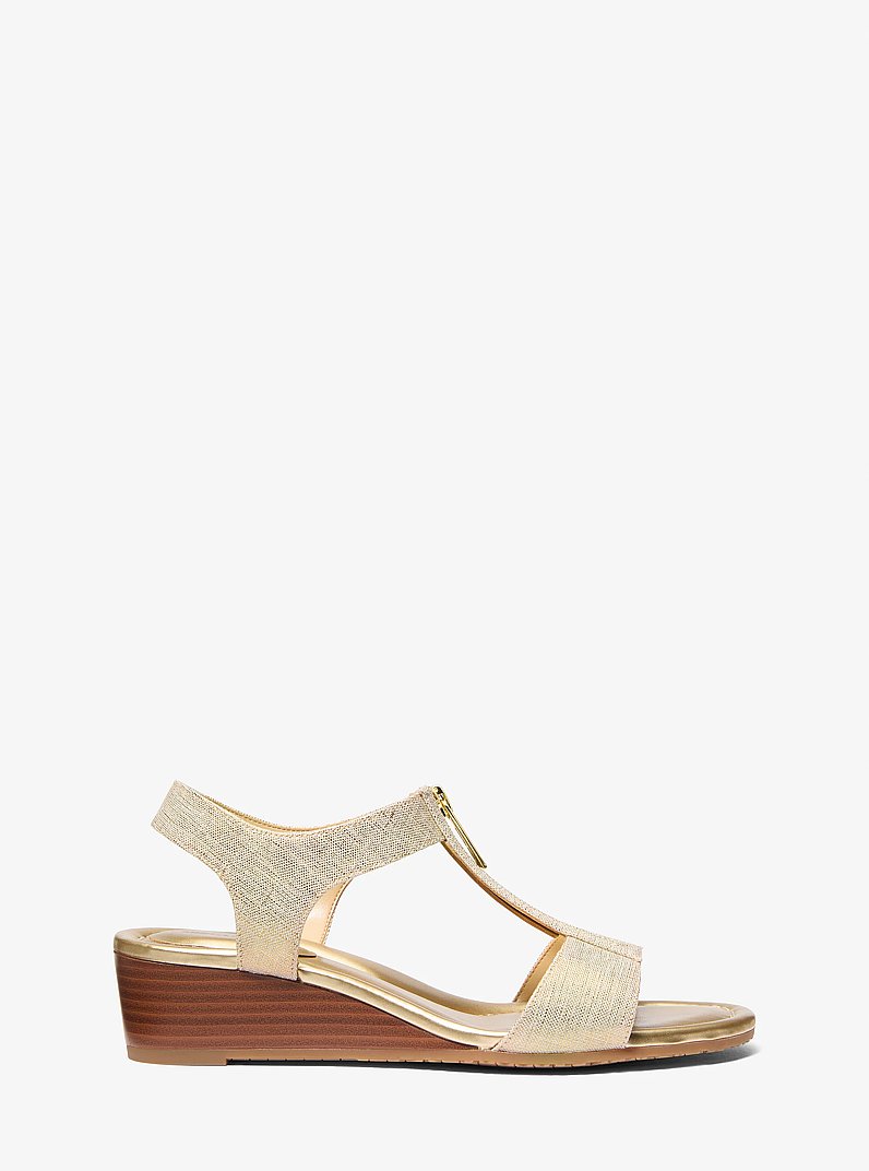 Berkley Metallic Linen Wedge Sandal in PALE GOLD | Michael Kors