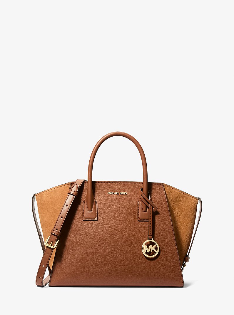 Bolso satchel Avril grande de piel y gamuza in LUGGAGE | Michael Kors
