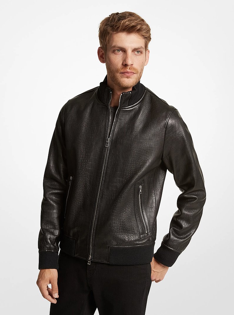 Crocodile Embossed Leather Bomber Jacket | Michael Kors [US]