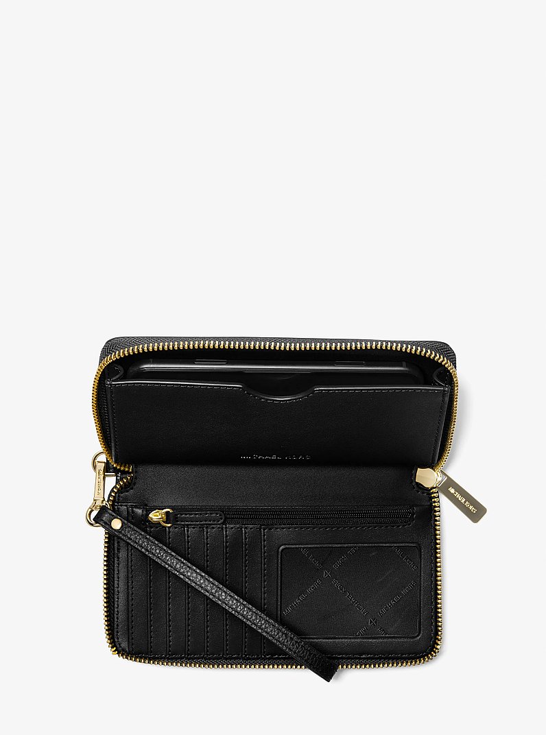 Bolso de mu&ntilde;eca grande para tel&eacute;fono en piel granulada in NEGRO | Michael Kors