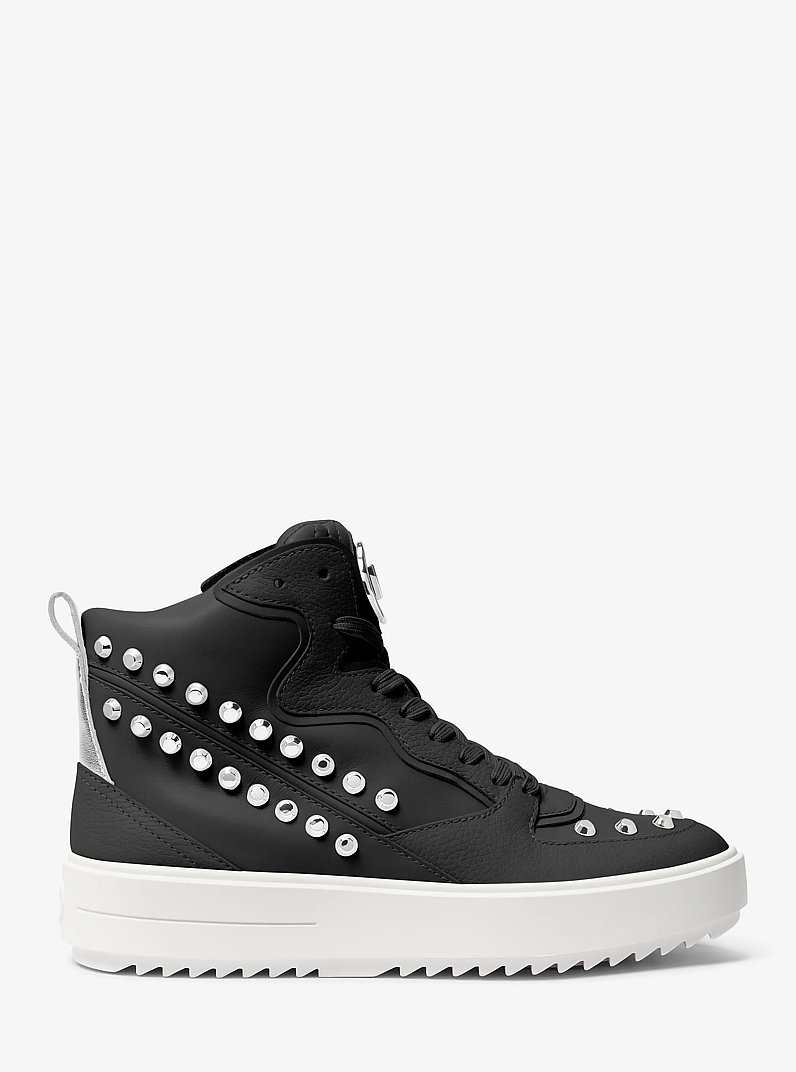 Emmett Studded Stripe Leather High-Top Sneaker in BLACK | Michael Kors