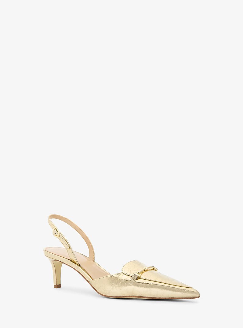 Lena Crackled Metallic Leather Slingback Pump in PALE GOLD | Michael Kors