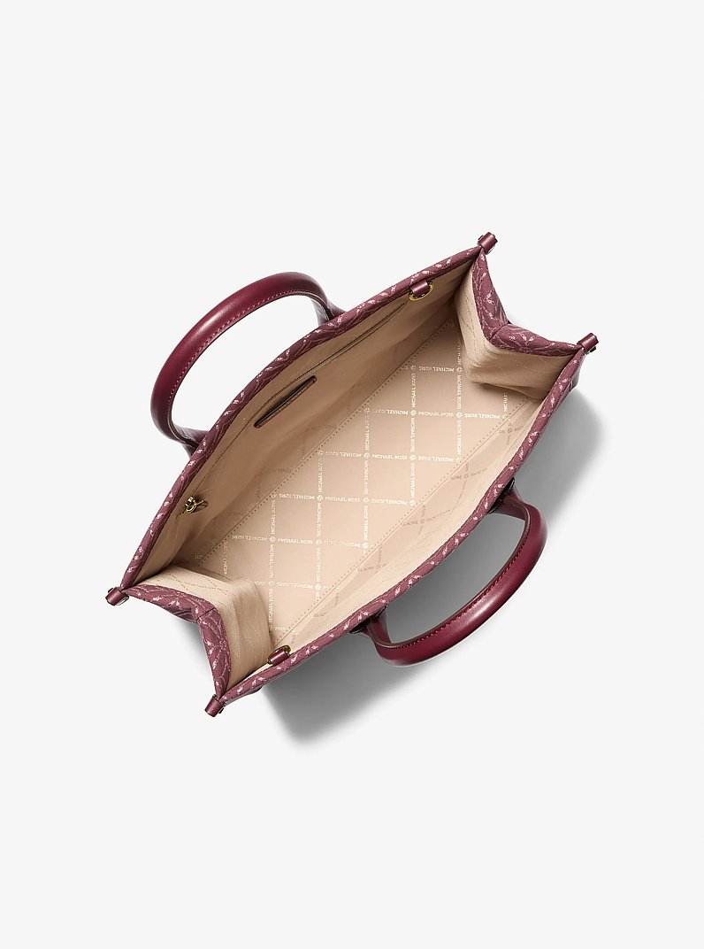 Mirella Medium Metallic Logo Jacquard Tote Bag in OXBLOOD MLTI | Michael Kors