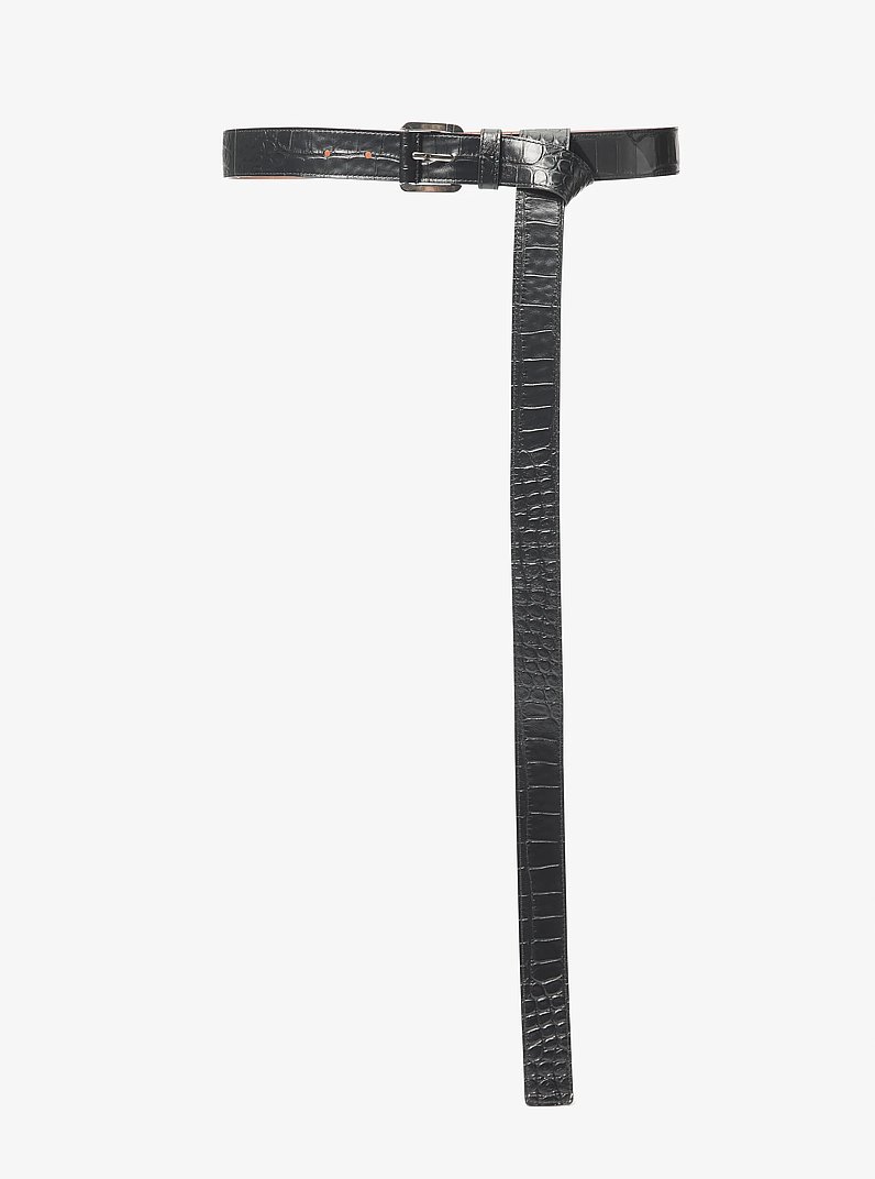 Jodi Crocodile Embossed Leather Belt in BLACK | Michael Kors