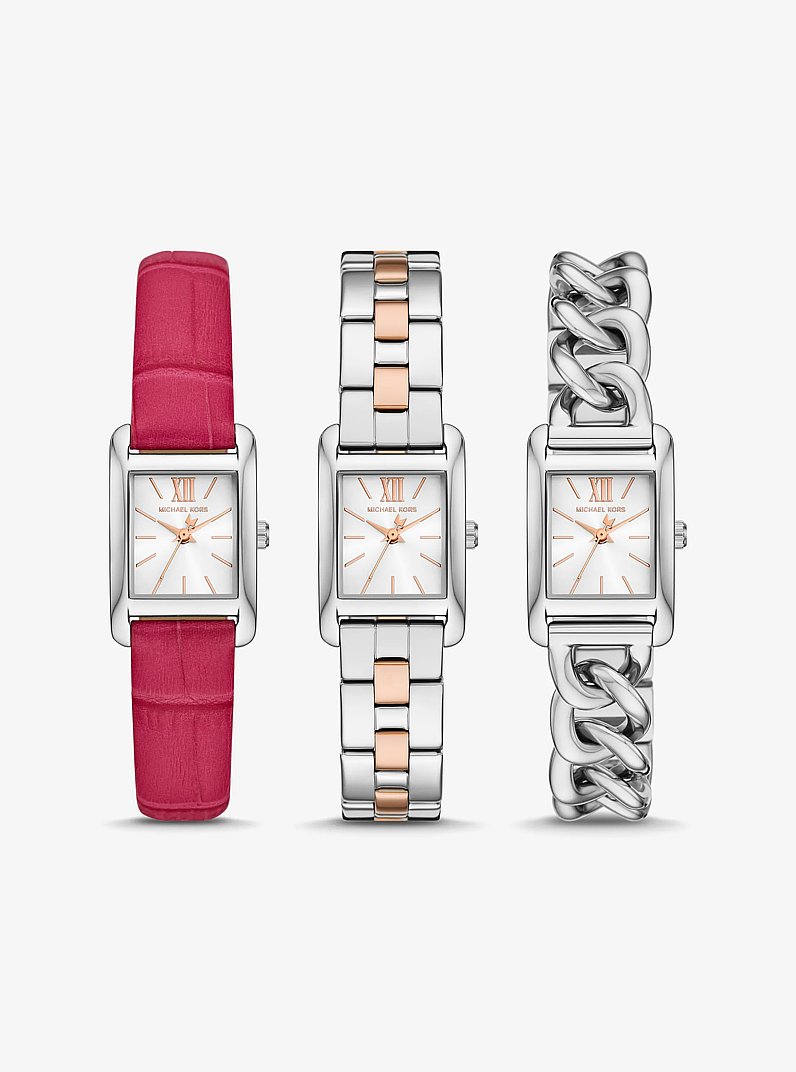 Petite Monroe Two-Tone and Crocodile-Embossed Leather Watch Strap Set in DRAGON FRUIT | Michael Kors
