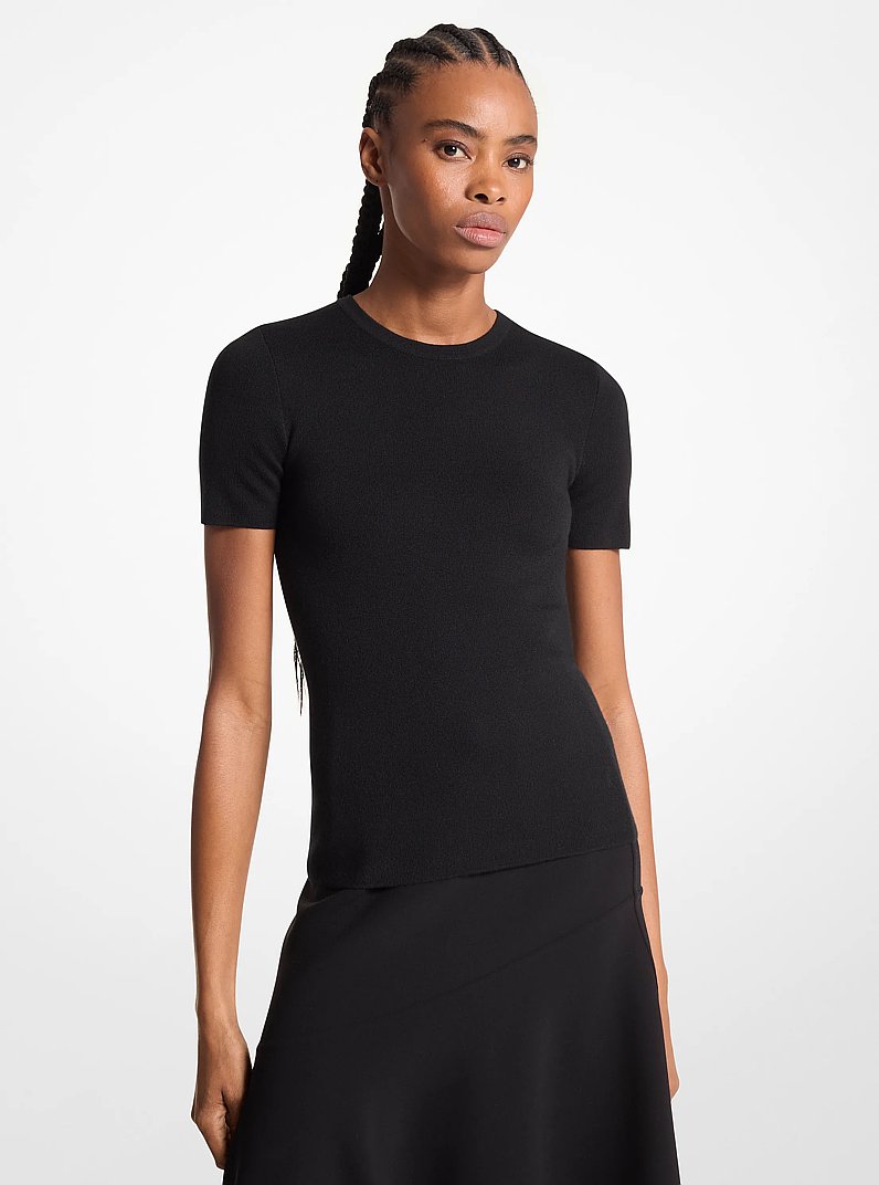 Cashmere Short-Sleeve Sweater in BLACK | Michael Kors