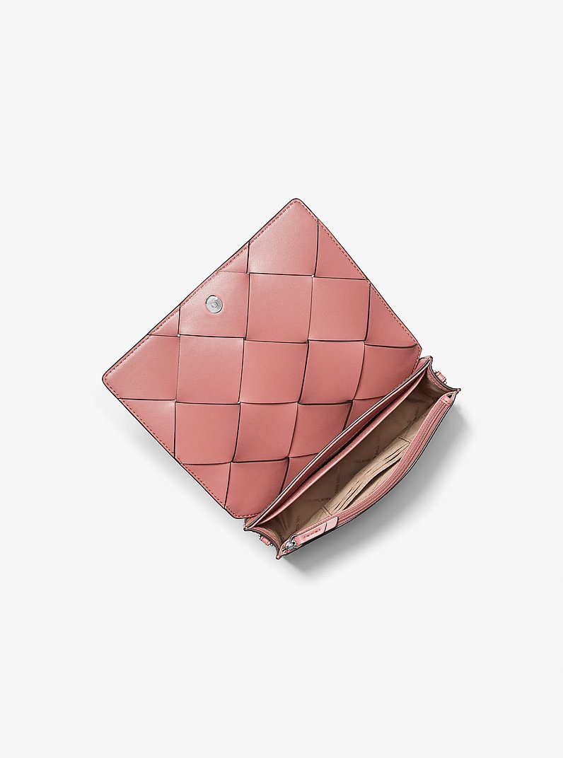 Jet Set Medium Woven Leather Crossbody Bag in ROSE | Michael Kors