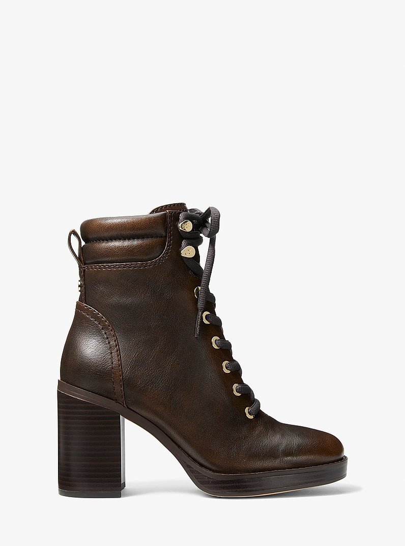 Lacy Burnished Block Heel Boot in CHOCOLATE | Michael Kors