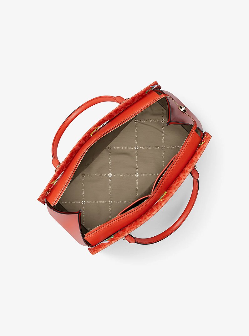 Marilyn Medium Printed Signature Logo Satchel in DK SANGRIA | Michael Kors