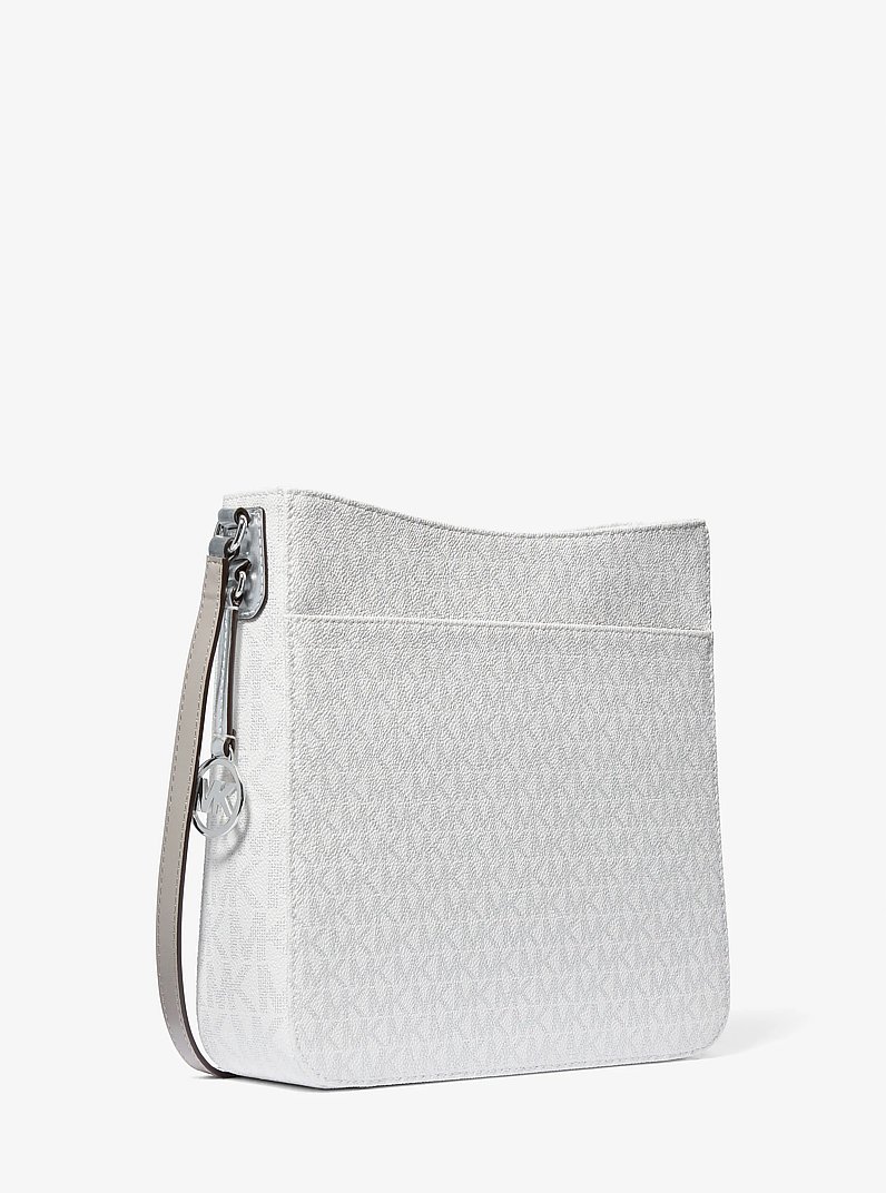 Jet Set Travel Large Metallic Signature Logo Messenger Bag in SILVER | Michael Kors
