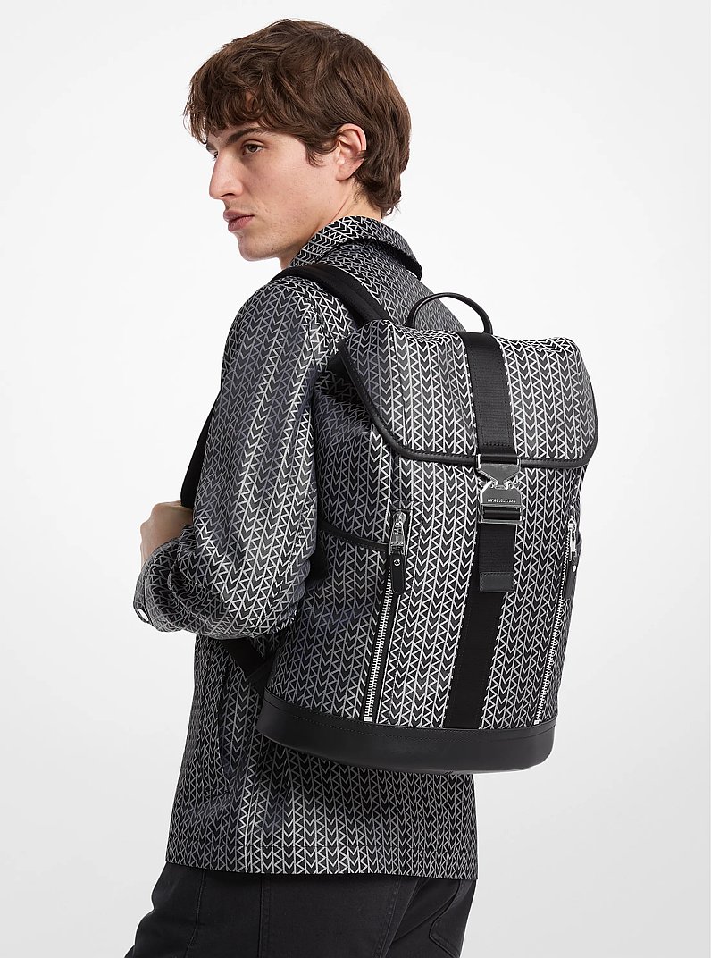 Eli MK2000 Logo Jacquard Aviator Backpack in BLACK | Michael Kors