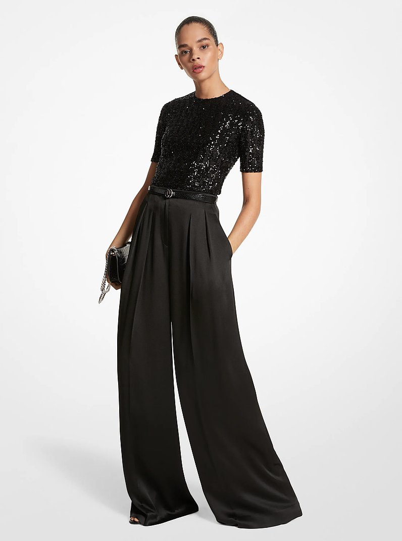 Palazzo-Hose aus Satin in SCHWARZ | Michael Kors