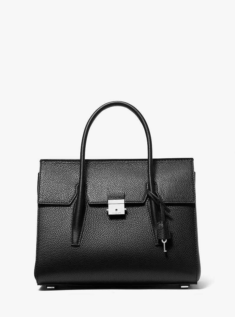 Campbell Medium Pebbled Leather Satchel in BLACK | Michael Kors