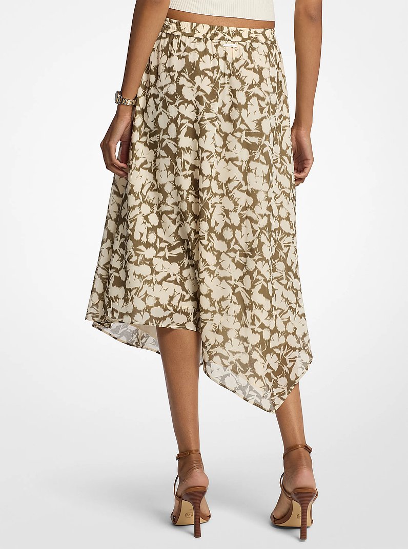 Floral Print Georgette Midi Skirt in OLIVE | Michael Kors