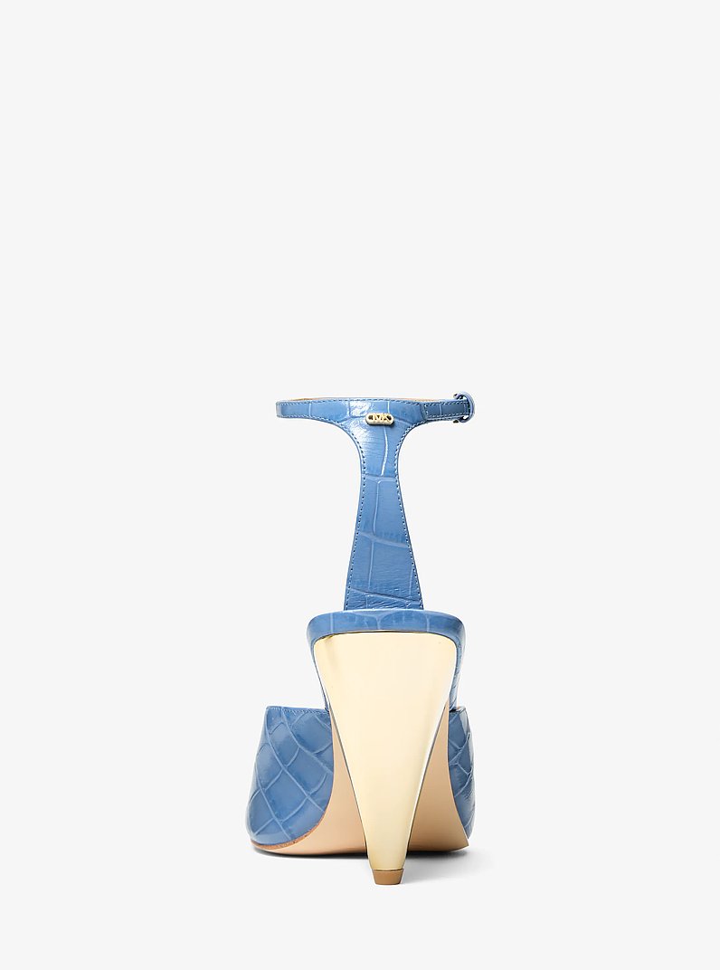 Electra Crocodile Embossed Leather Sandal in FRENCH BLUE | Michael Kors