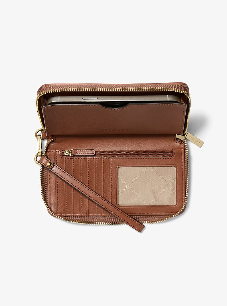 Jet Set Travel Large Striped Logo Jacquard Smartphone Wristlet in LUGGAGE | Michael Kors
