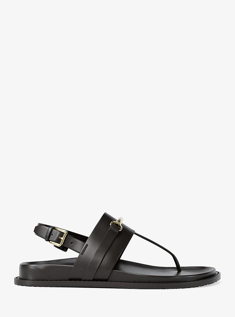 Carson Leather T-Strap Sandal in BLACK | Michael Kors
