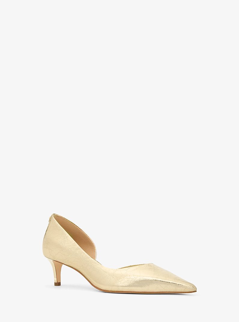 Elyse Crackled Metallic Leather Kitten Pump in PALE GOLD | Michael Kors