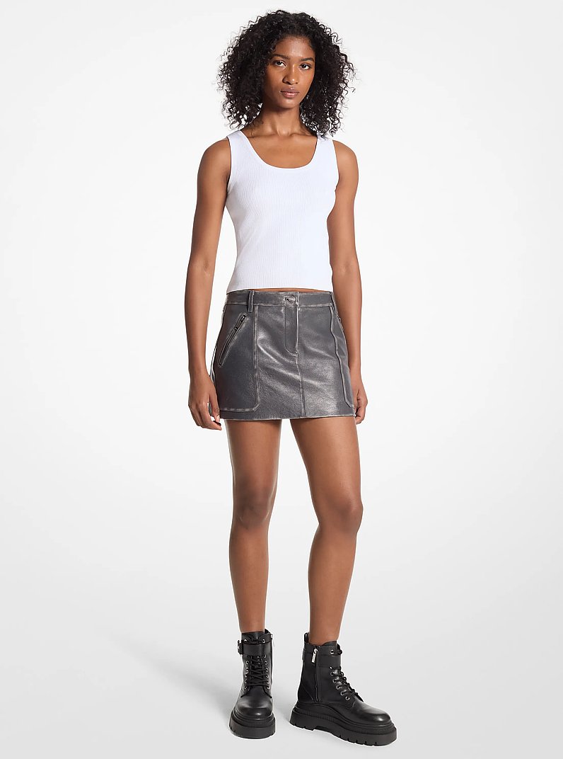 Leather Mini Skirt in CHARCOAL | Michael Kors