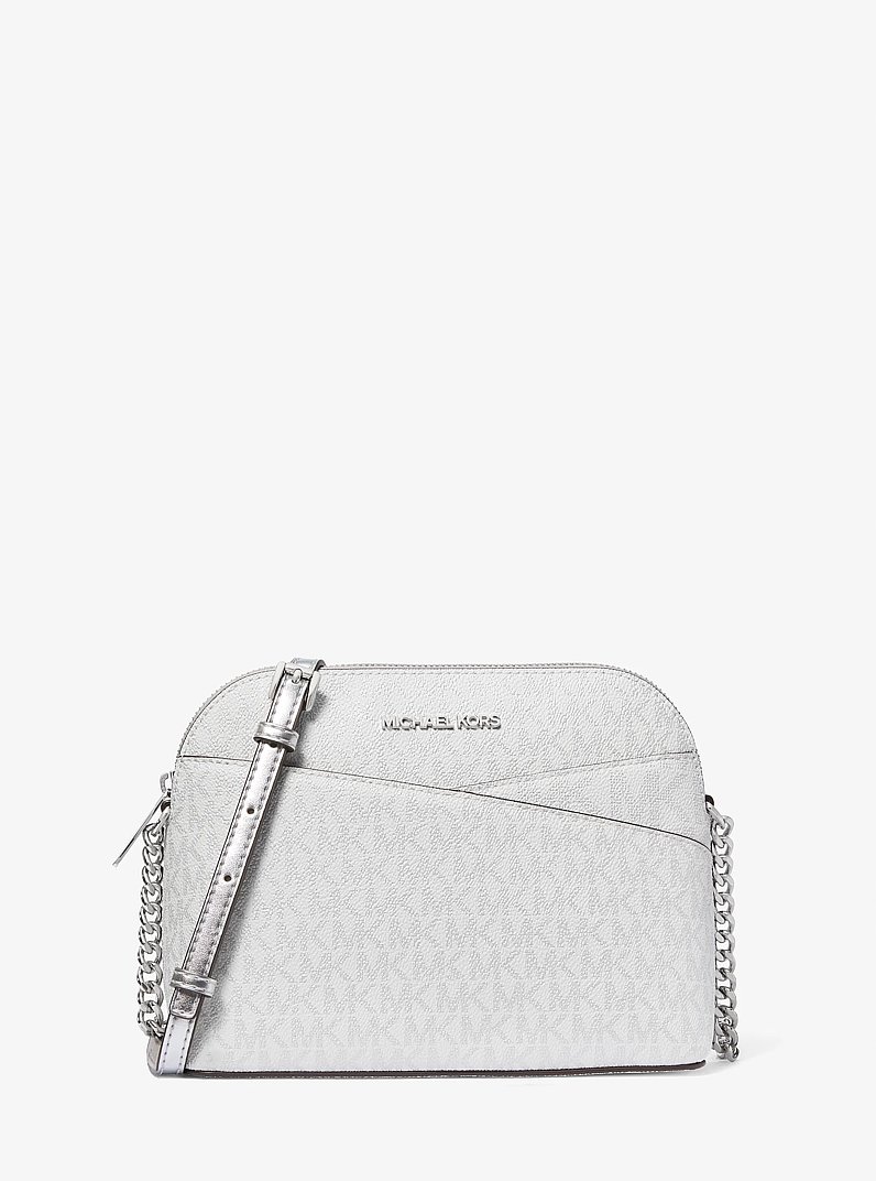 Jet Set Travel Medium Signature Logo Dome Crossbody Bag in SILVER | Michael Kors