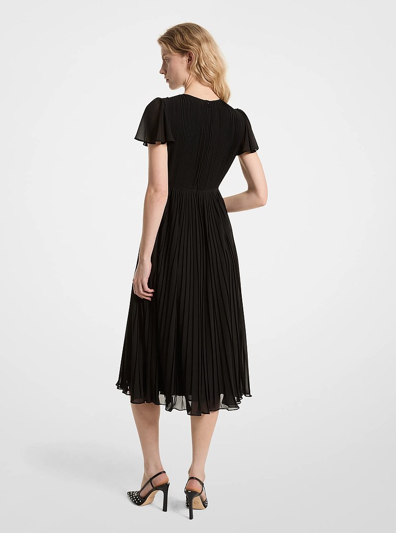 Pleated Georgette Midi Dress in BLACK | Michael Kors