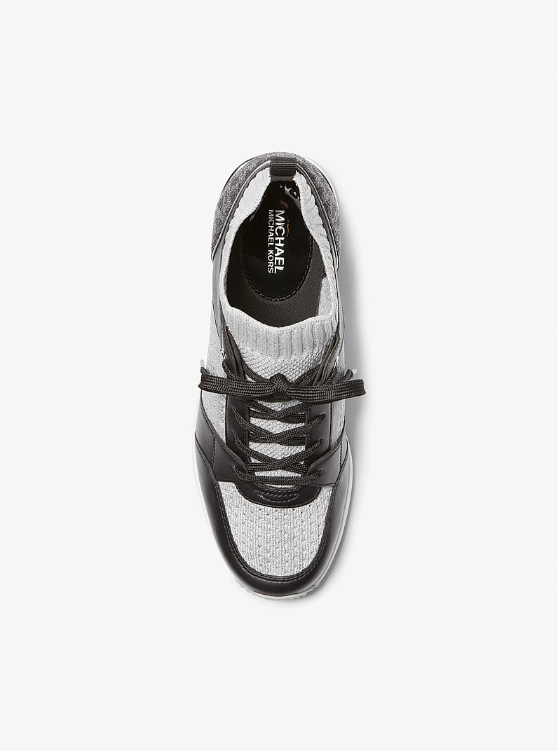 Georgie Stretch Knit and Leather Trainer in BLACK/SILVER - Sale