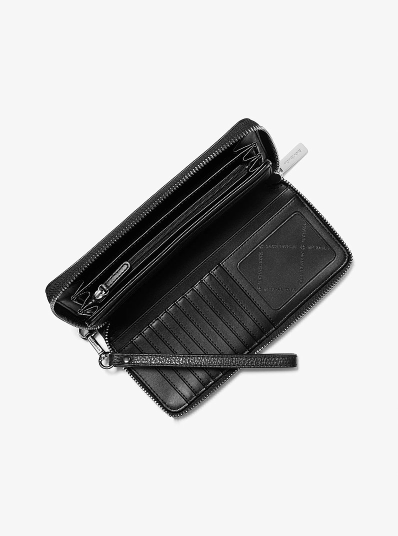 Large Pebbled Leather Continental Wallet in BLACK | Michael Kors