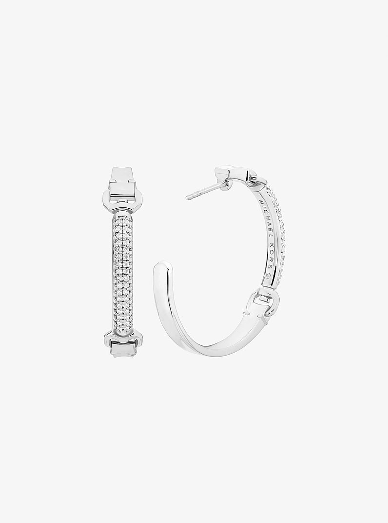 Pav&eacute; Horsebit Hoop Earrings in PLATEADO | Michael Kors