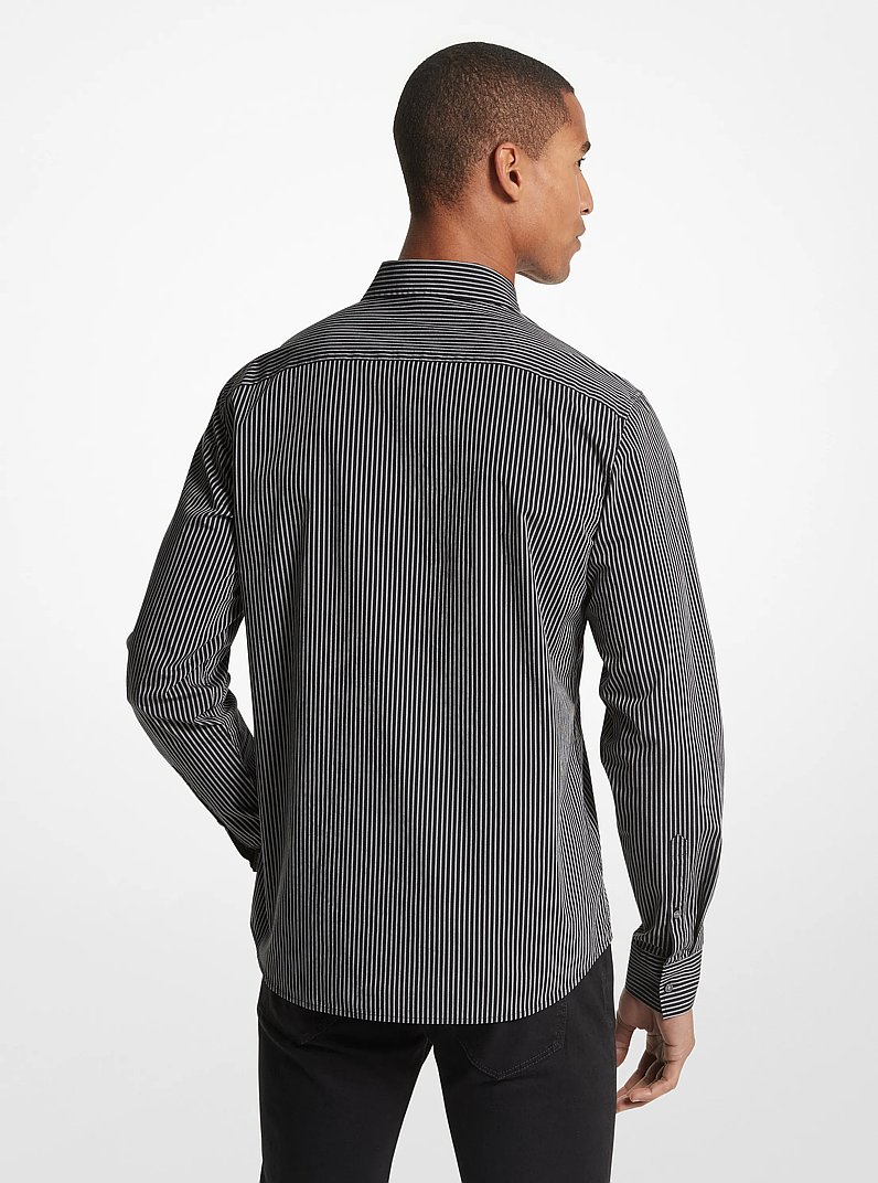 Striped Stretch Cotton Shirt in BLACK | Michael Kors
