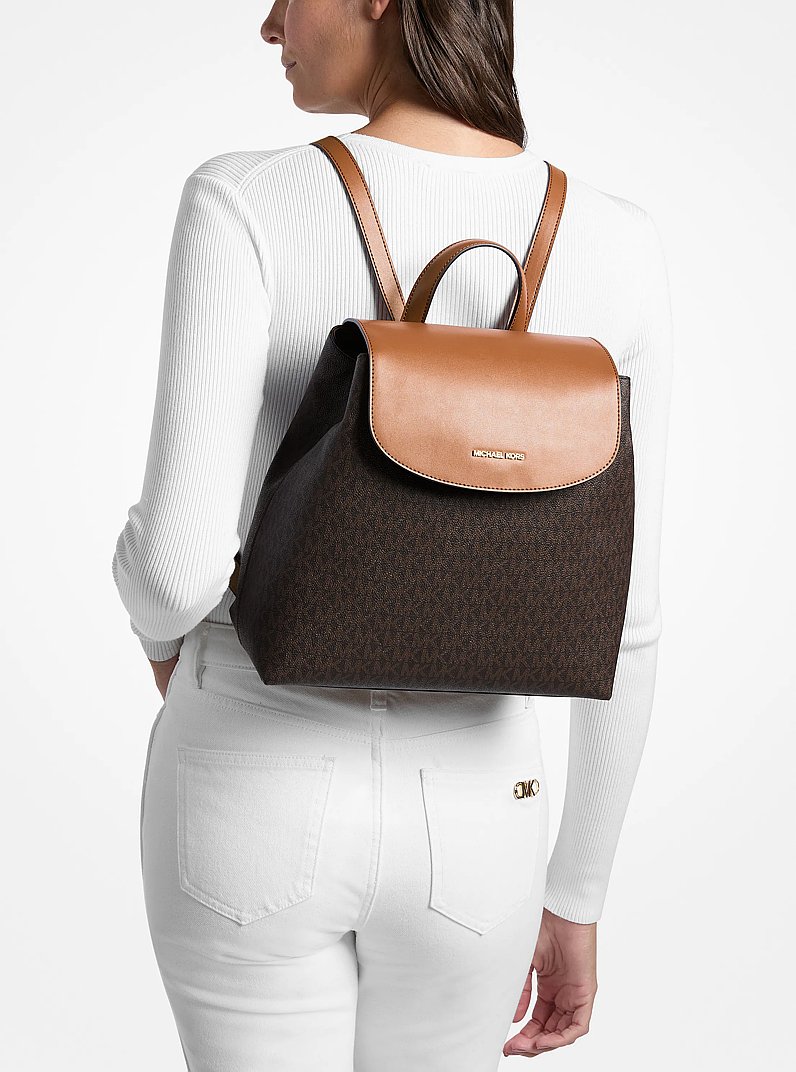 Maya Medium Signature Logo Backpack in BROWN | Michael Kors