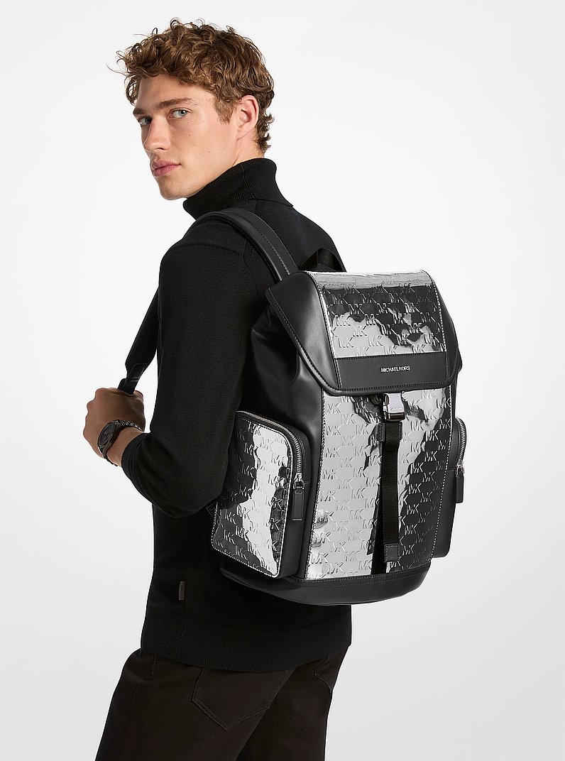Cooper Medium Metallic Logo Debossed Backpack in SILVER | Michael Kors