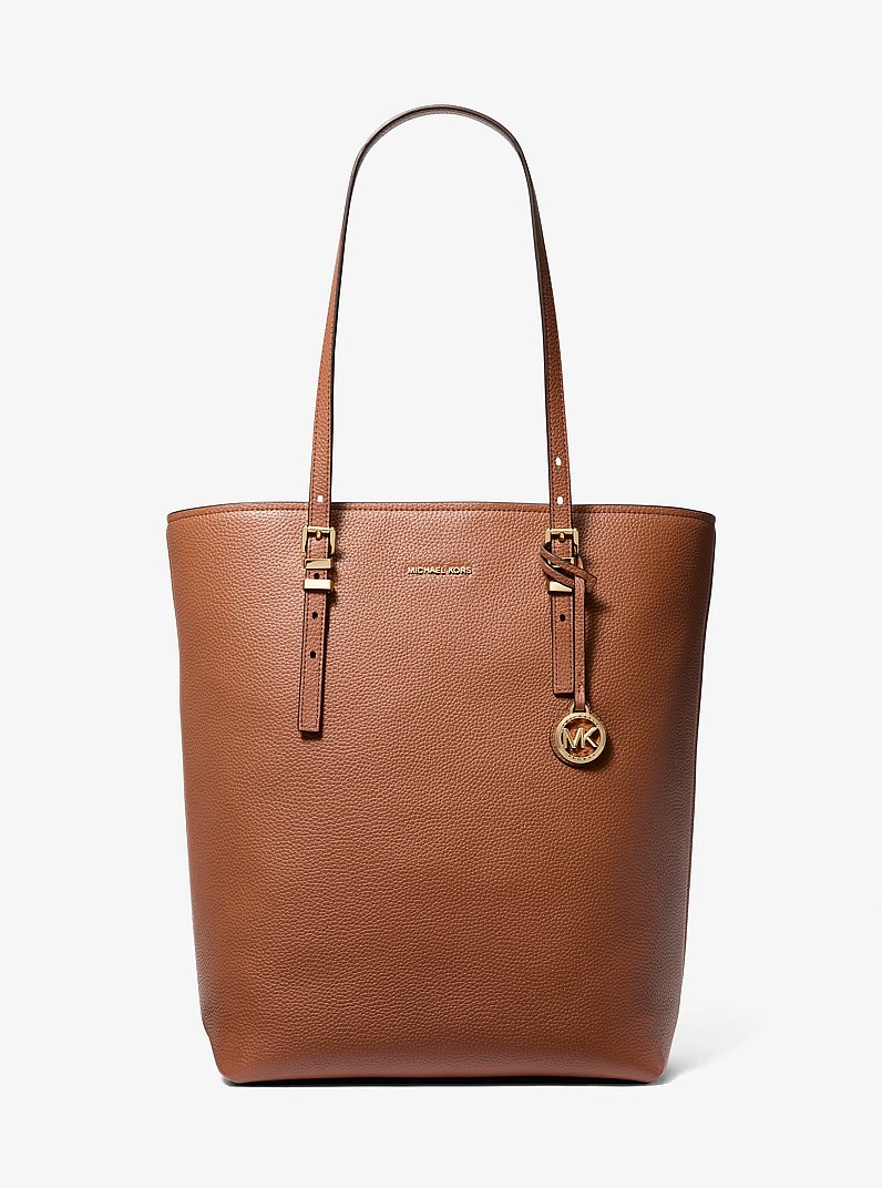 Quinn Large Pebbled Leather Tote Bag in LUGGAGE | Michael Kors