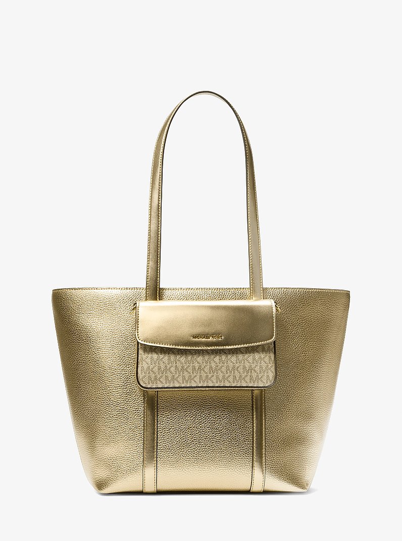 Jet Set Large 2-in-1 Metallic Leather Tote Bag in PALE GOLD | Michael Kors
