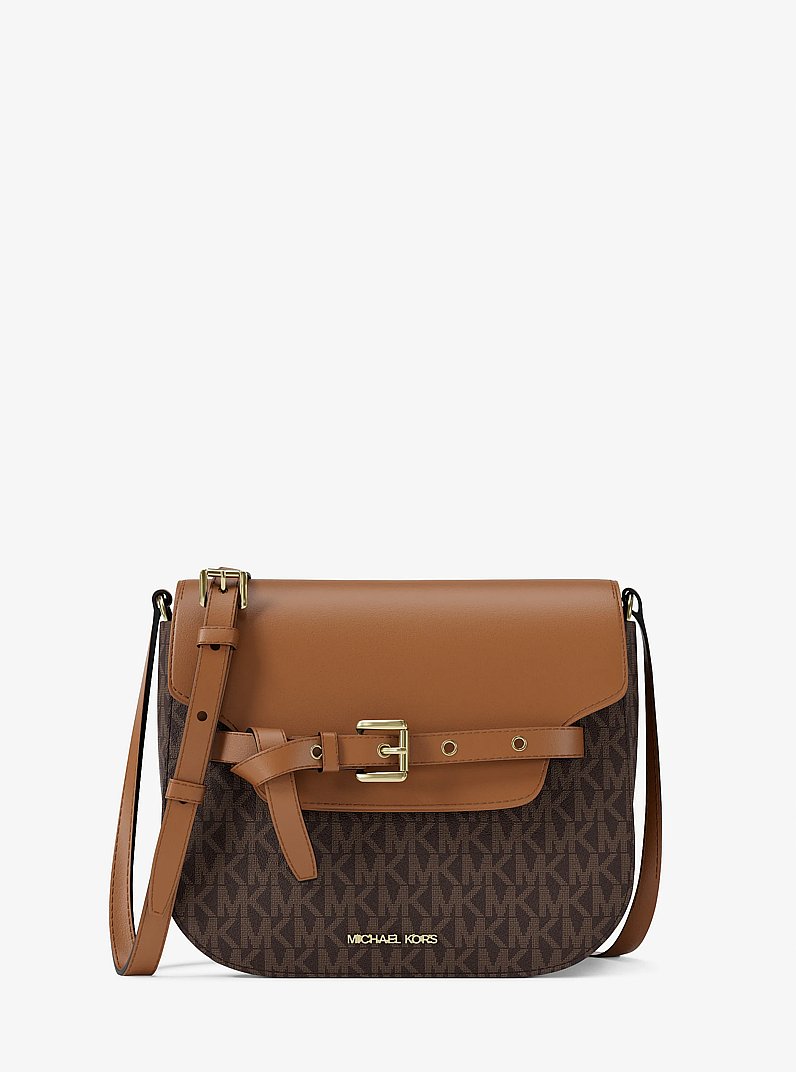 Emilia Small Signature Logo Saddle Crossbody Bag in BRN/ACORN | Michael Kors