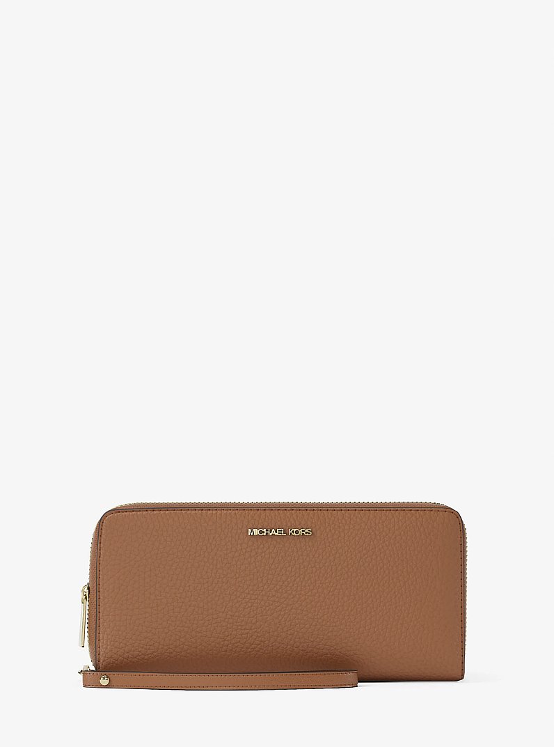 Jet Set Travel Large Pebbled Leather Wristlet in OREGANO - Sale