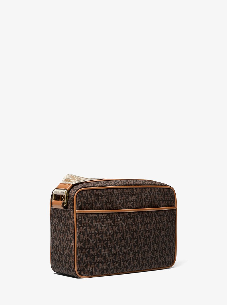 Jet Set Large Signature Logo Print Woven Crossbody Bag in BRN/ACORN | Michael Kors