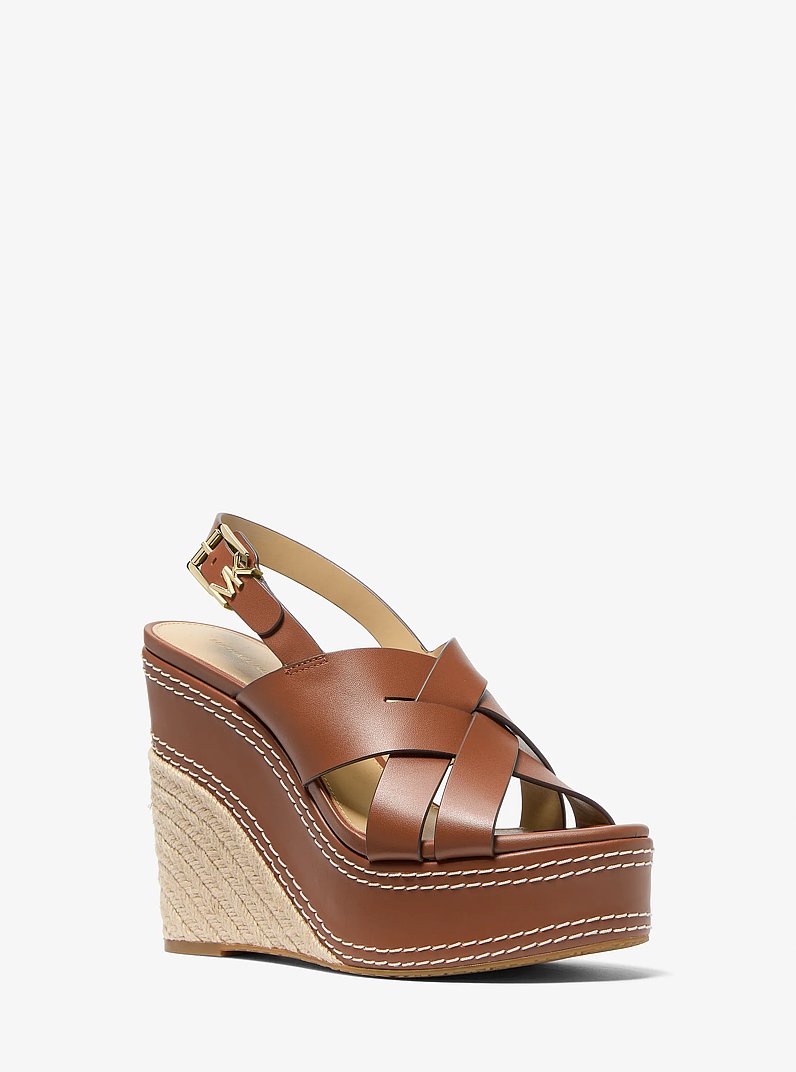 Nora Leather Wedge Sandal in LUGGAGE | Michael Kors
