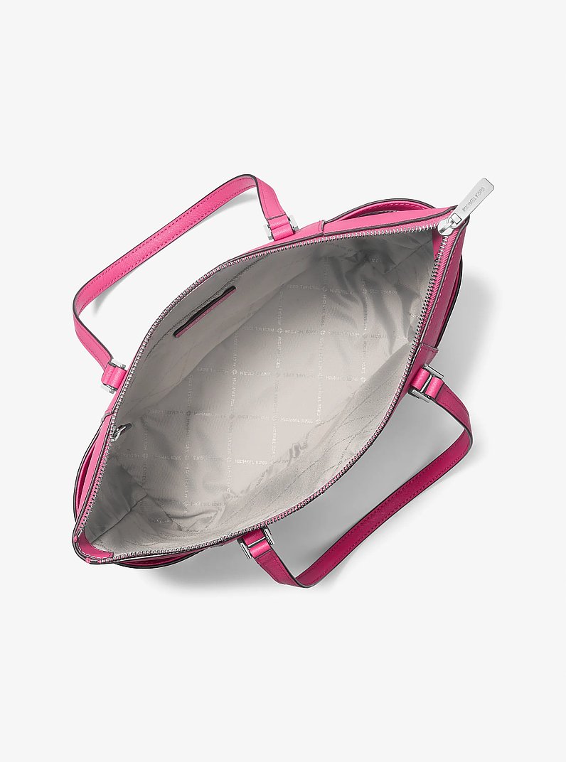 Charlotte Large Saffiano Leather Top-Zip Tote Bag in DRAGONFRUIT | Michael Kors
