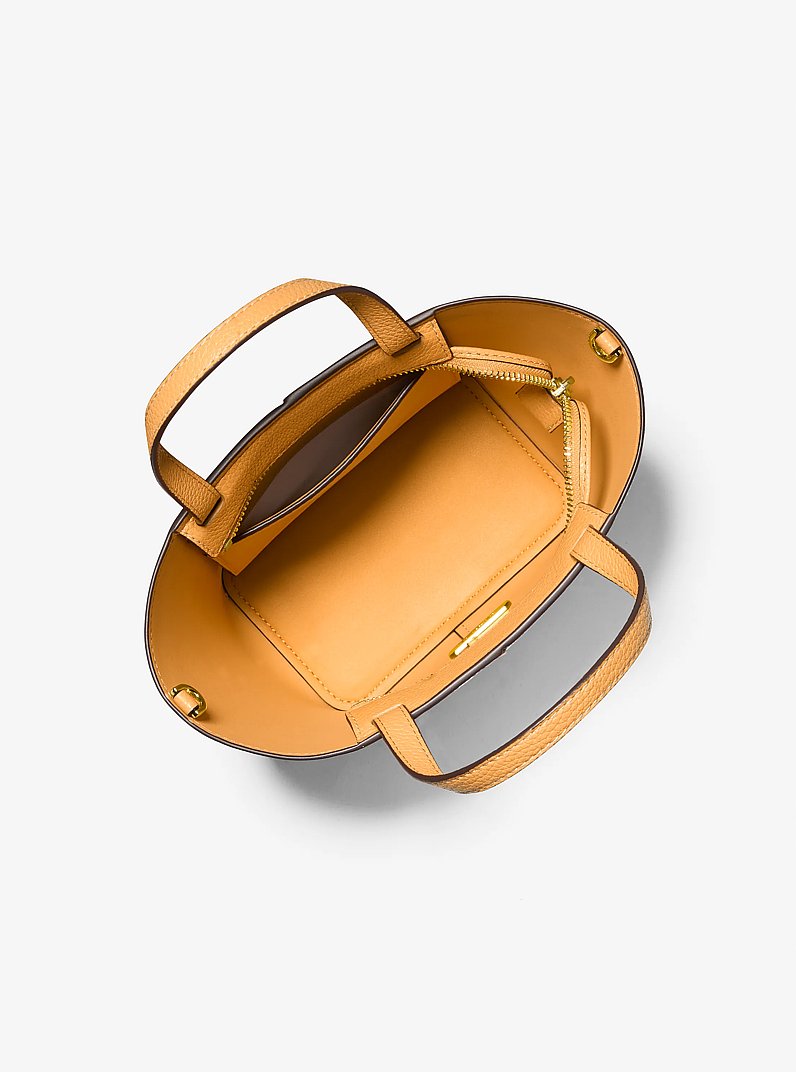 Flora Medium Signature Logo and Pebbled Leather Crossbody Bag in HONEYWHEAT | Michael Kors